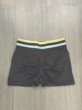 Women's Brown Striped Athletic Mini Shorts Skinny Workout Shorts • Size Small
